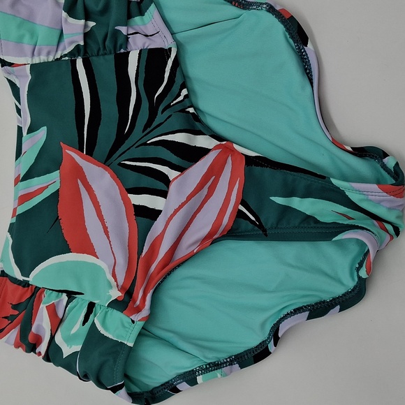 Anne Cole 2pc Zesty Tropical Halter Top Shirred High Waist Bottom Bikini Set XS - Picture 8 of 16